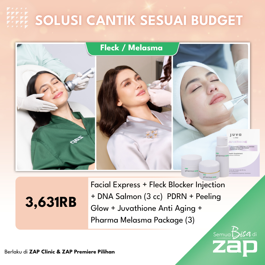 Facial Express + Fleck Blocker Injection + DNA Salmon (3 cc) PDRN + Peeling Glow + Juva by ZAP Juvathione Anti Aging + Pharma Melasma Package