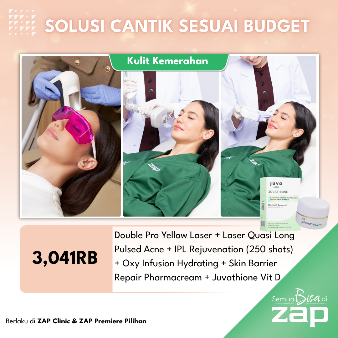 Double Pro Yellow Laser + Laser Quasi Long Pulsed Acne + IPL Rejuvenation Double (250 shots) + Oxy Infusion Hydrating + Skin Barrier Repair Pharmacream + Juva by ZAP Juvation Vit D