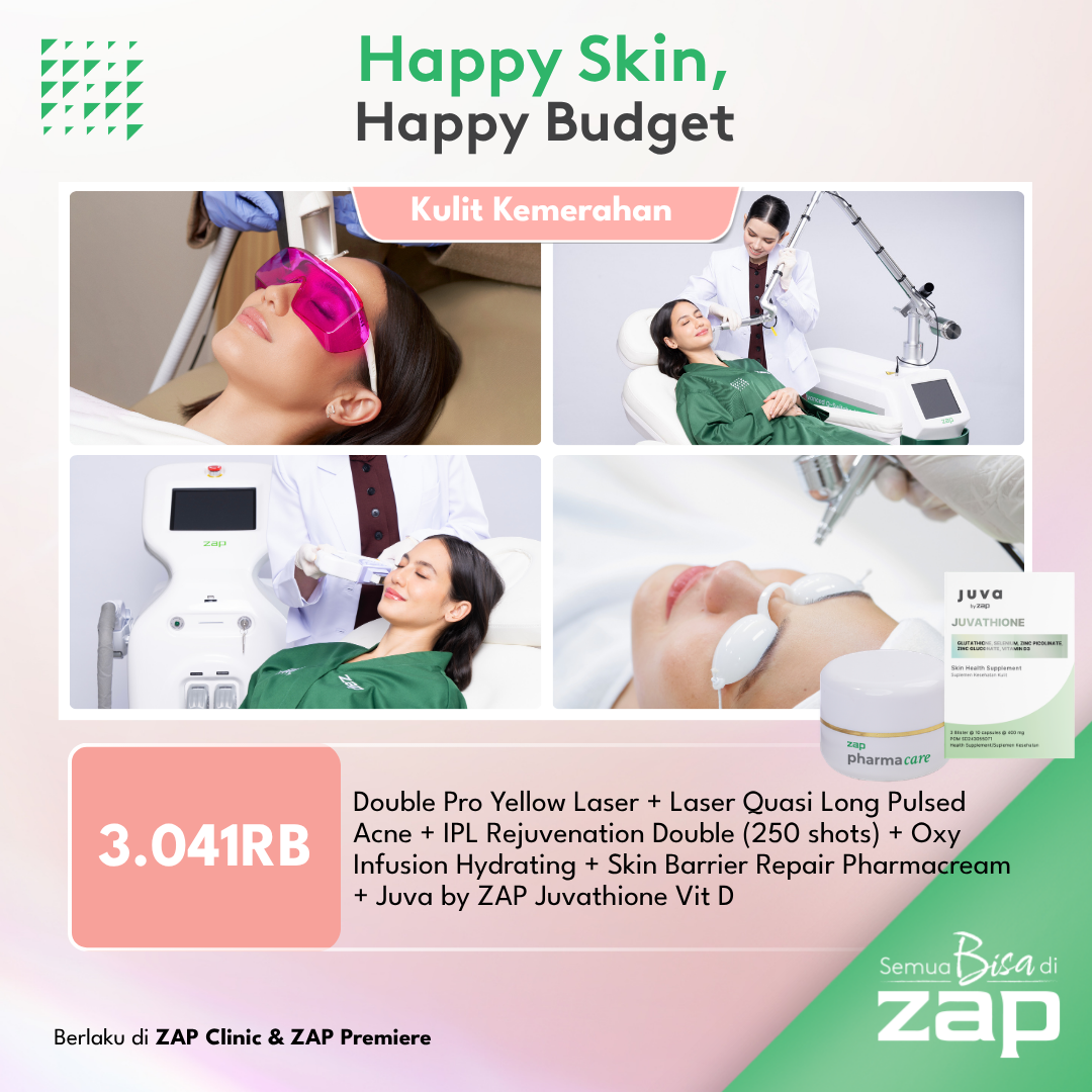 Double Pro Yellow Laser + Laser Quasi Long Pulsed Acne + IPL Rejuvenation Double (250 shots) + Oxy Infusion Hydrating + Skin Barrier Repair Pharmacream  + Juva by ZAP Juvation Vit D