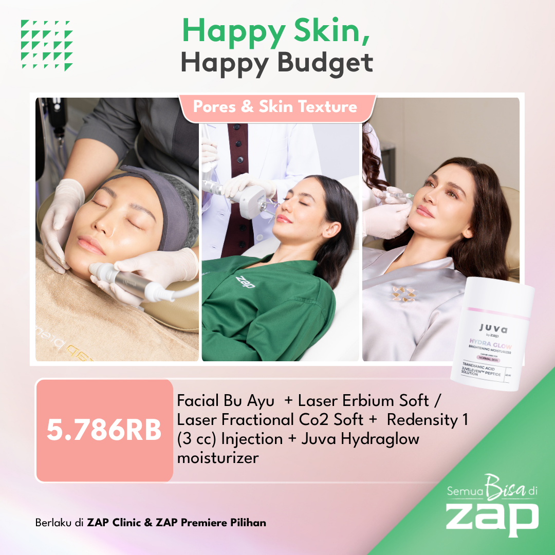 Facial Bu Ayu  + Laser Erbium Soft / Laser Fractional Co2 Soft +  Redensity 1 (3 cc) Injection + Juva Hydra Glow Moisturizer
