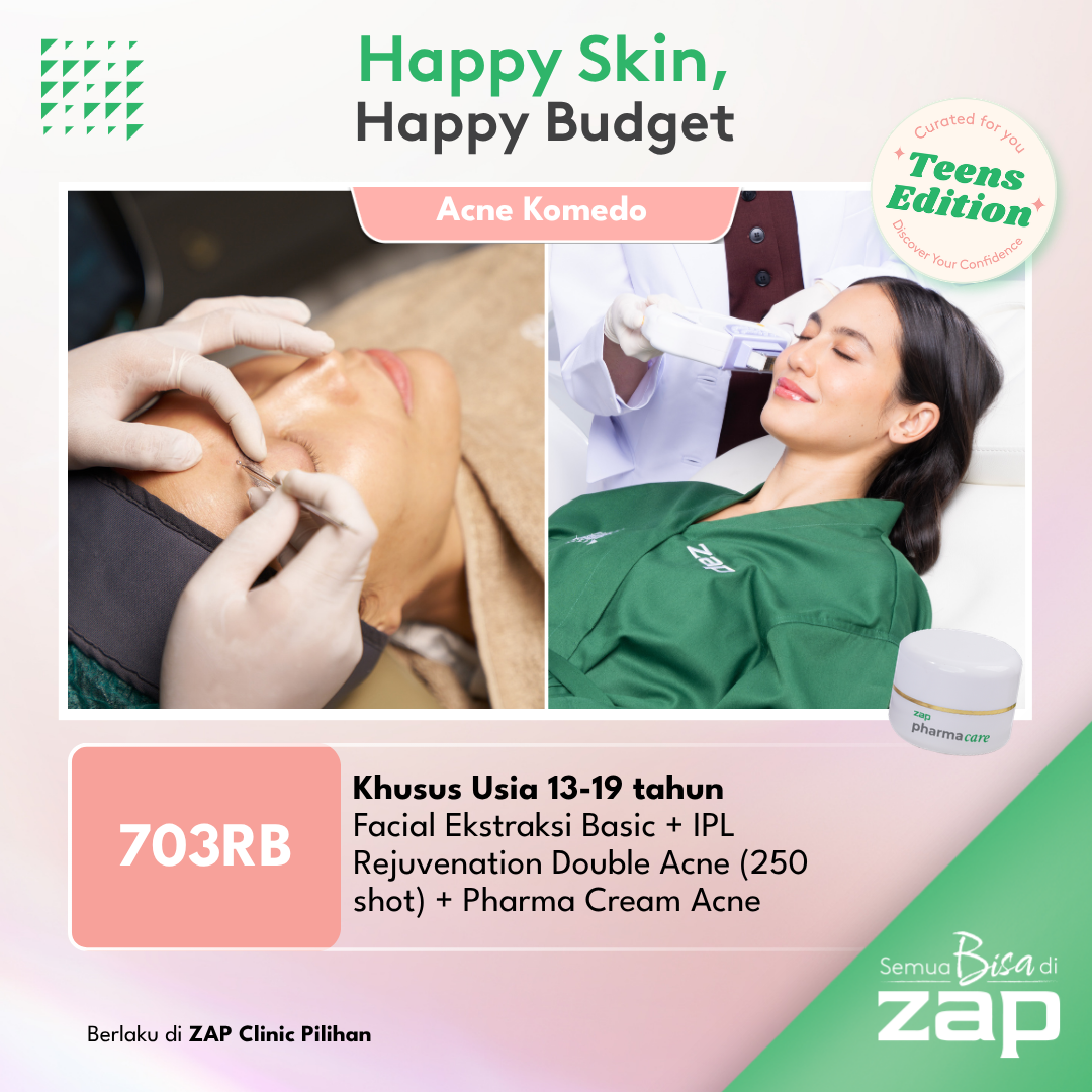 [Khusus Usia 13-19 tahun] Facial Ekstraksi Basic + IPL Rejuvenation Double Acne (250 shot) + Pharma Cream Acne